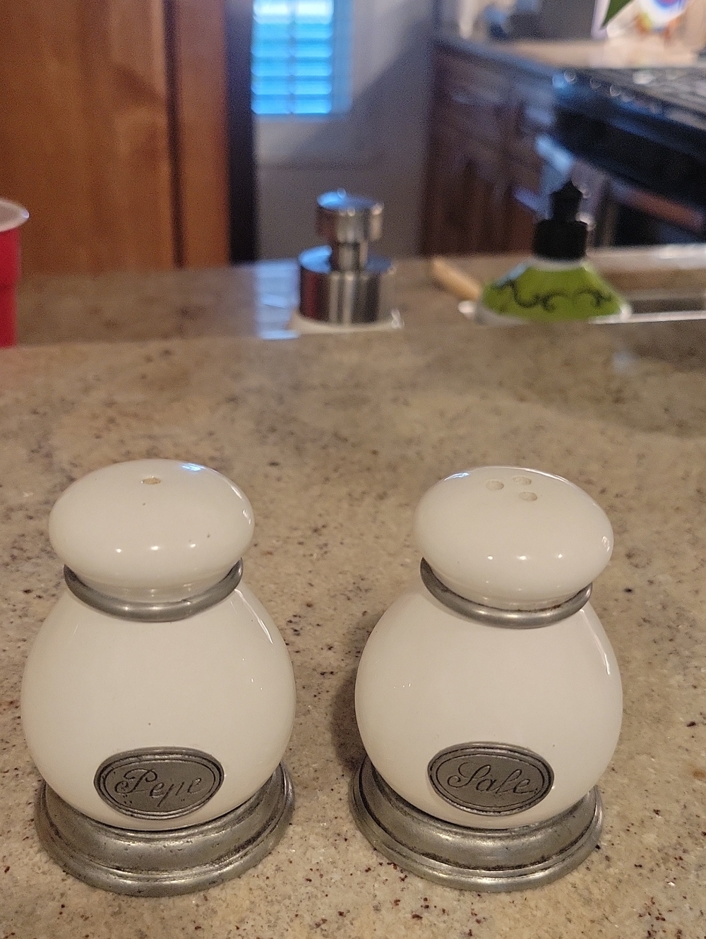 Arte Italica Ceramic And Hand Rubbed Pewter Salt And Pepper Shakers